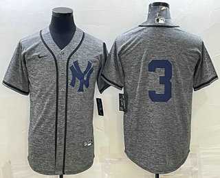 Mens New York Yankees #3 Babe Ruth No Name Grey Gridiron Cool Base Stitched Jersey->new york yankees->MLB Jersey